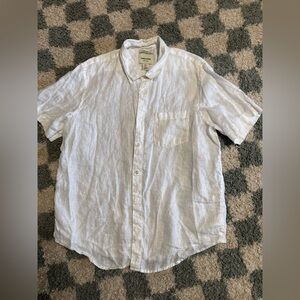THOM AARON European Flax 100% Linen short sleeve collared button down shirt Lg